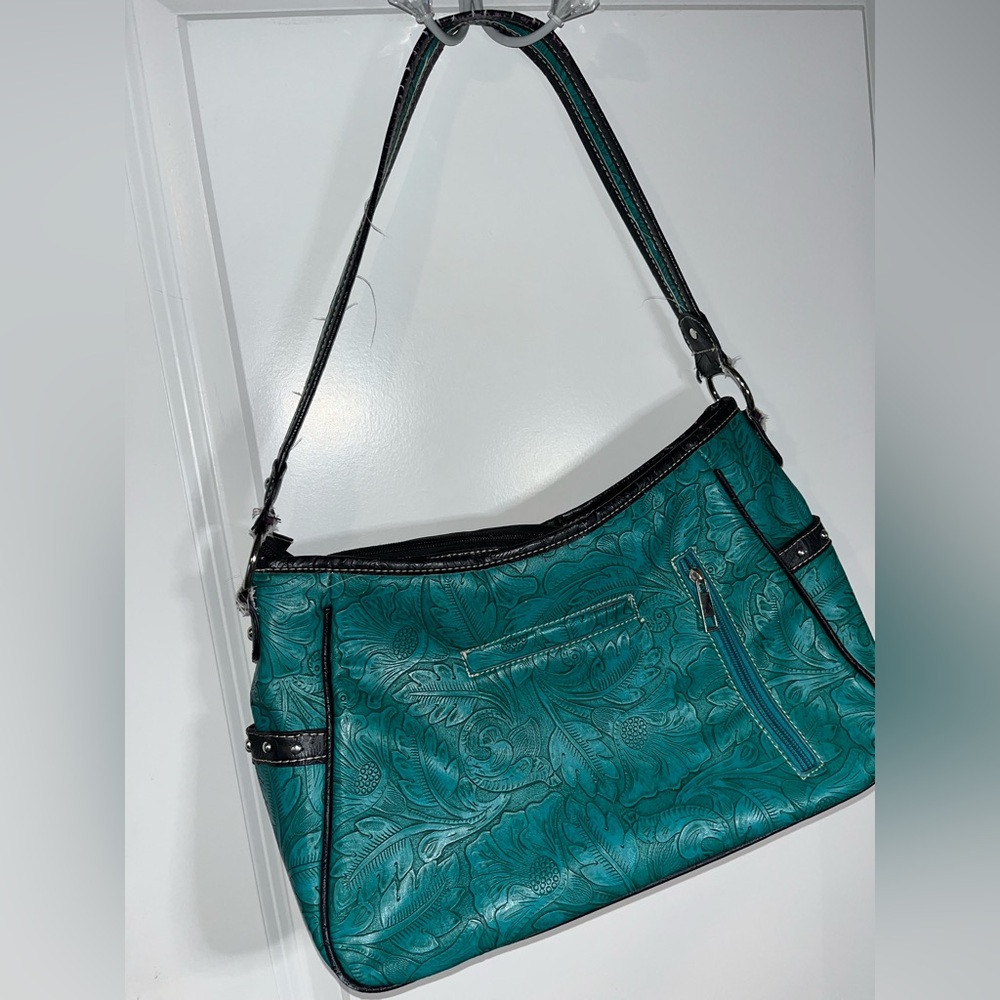 Tooled Leather Laser Cut Purse Feather Country Western Handbag Shoulder Bag - Picture 5 of 16